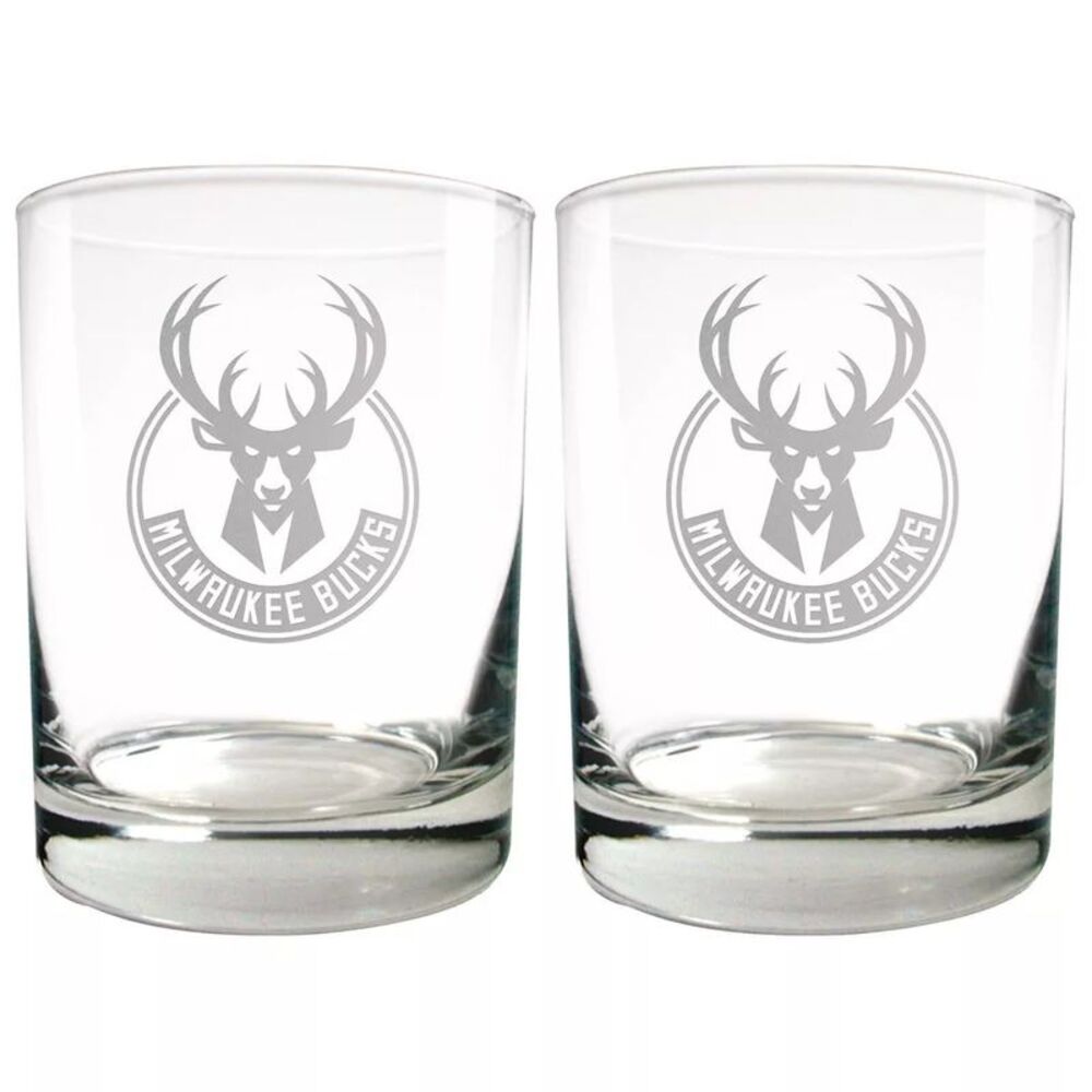 NBA Milwaukee Bucks Laser Etched 14 Ounce Rocks Glass Set - 2pc